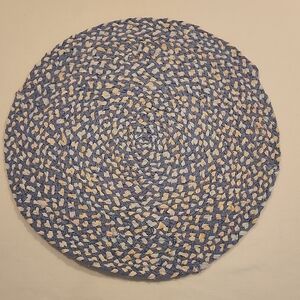 Handwoven Round rug - Blue with Cream & Pale Pink